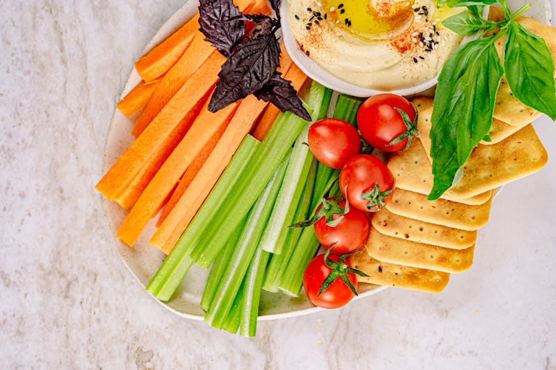 Veggie hummus wrap with colorful vegetables