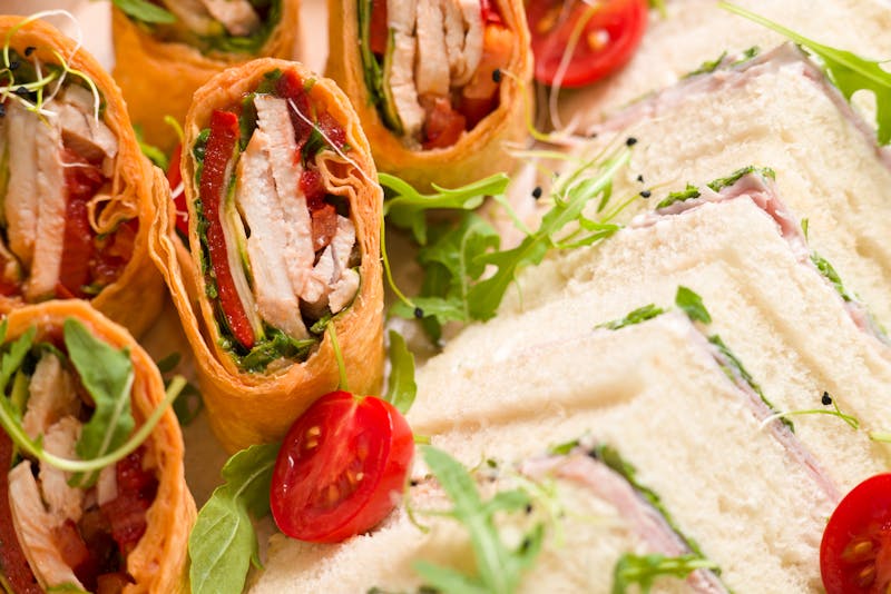 Grilled chicken wrap with lettuce and tomato